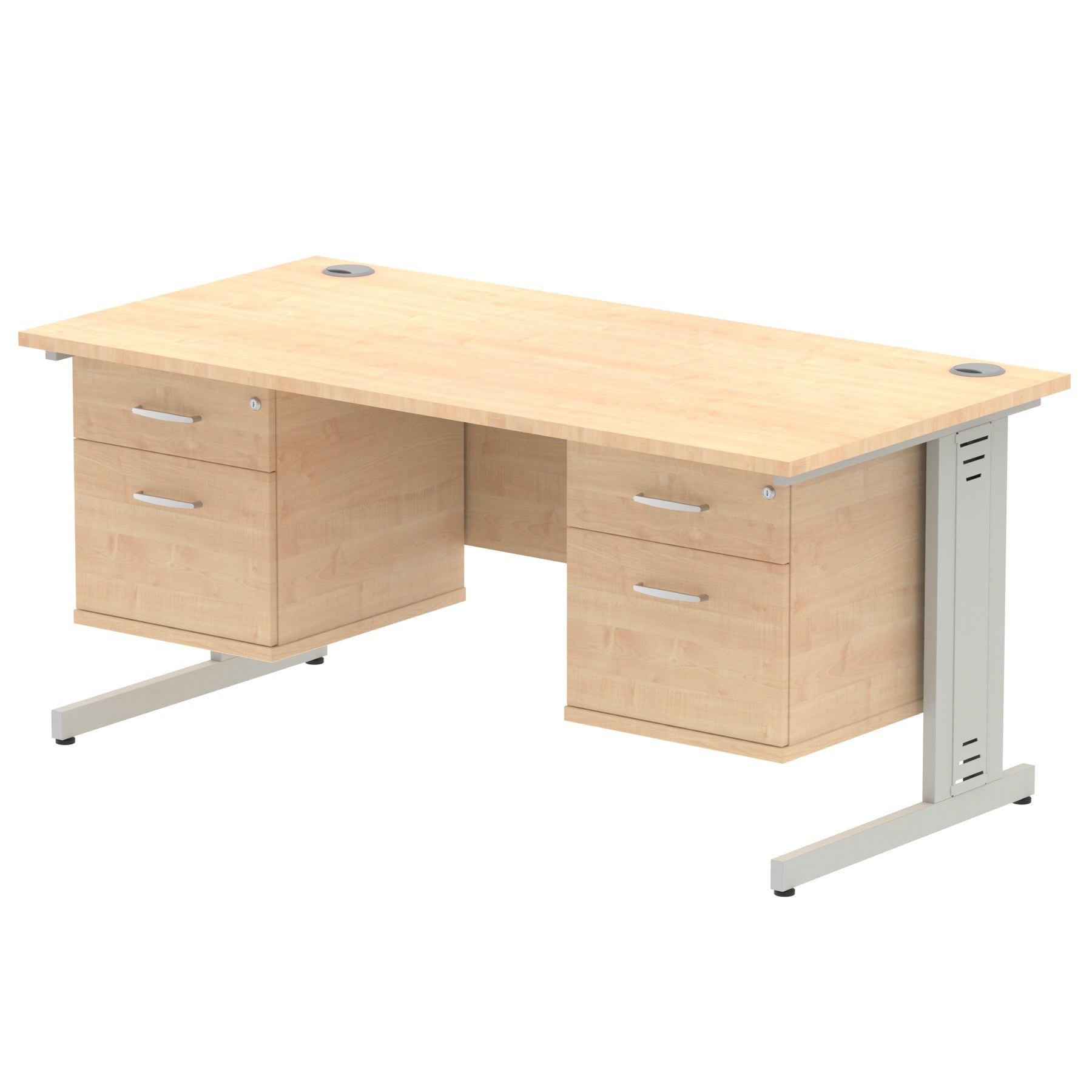 Impulse 1600mm Cable Managed Straight Desk w/ Fixed Pedestal - MFC Rectangular, 5-Year Guarantee, Self-Assembly, 2/3 Lockable Drawers