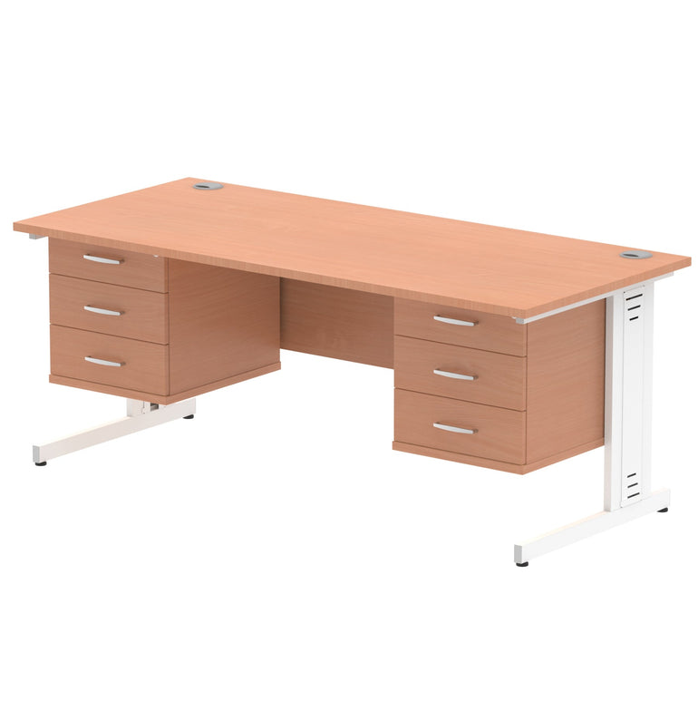 Impulse 1800mm Cable Managed Straight Desk w/ Fixed Pedestal - MFC Rectangular, Self-Assembly, 5-Year Guarantee, 1800x800 Top, Silver/White Frame