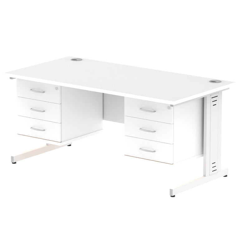 Impulse 1600mm Cable Managed Straight Desk w/ Fixed Pedestal - MFC Rectangular, 5-Year Guarantee, Self-Assembly, 2/3 Lockable Drawers