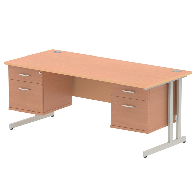 Impulse Cantilever Straight Desk 1200-1800mm Silver Frame, Fixed Pedestal, MFC, 2-3 Lockable Drawers, 5-Year Guarantee, Self-Assembly