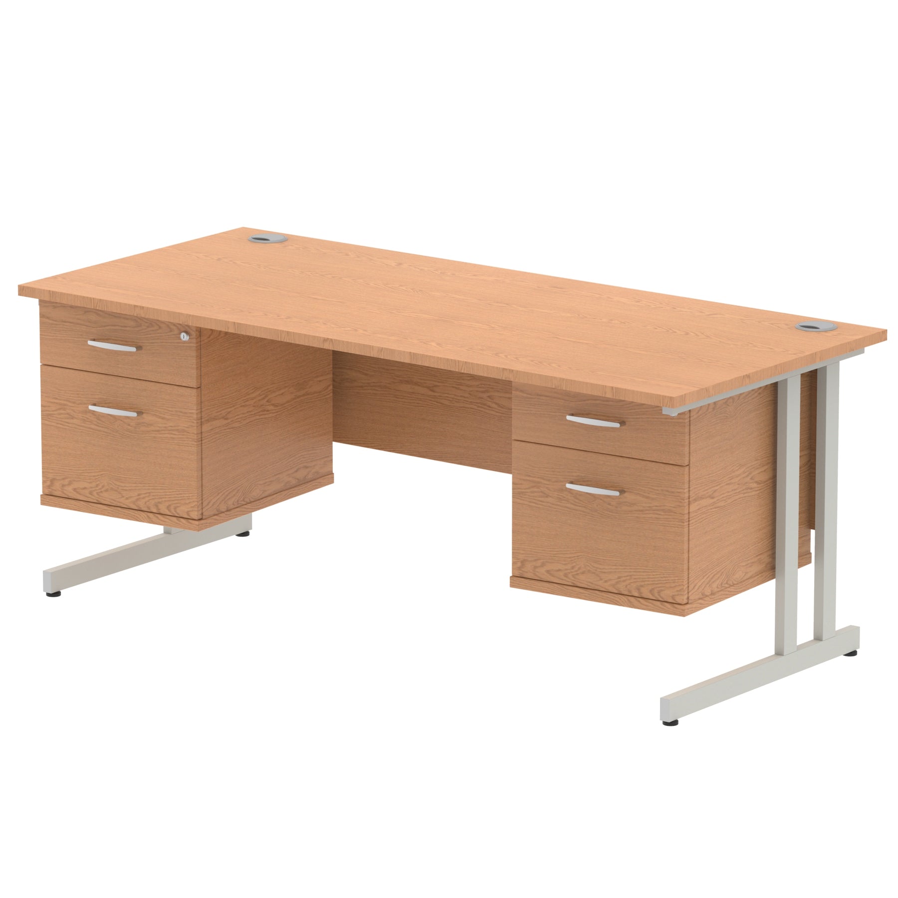 Impulse Cantilever Straight Desk 1200-1800mm Silver Frame, Fixed Pedestal, MFC, 2-3 Lockable Drawers, 5-Year Guarantee, Self-Assembly