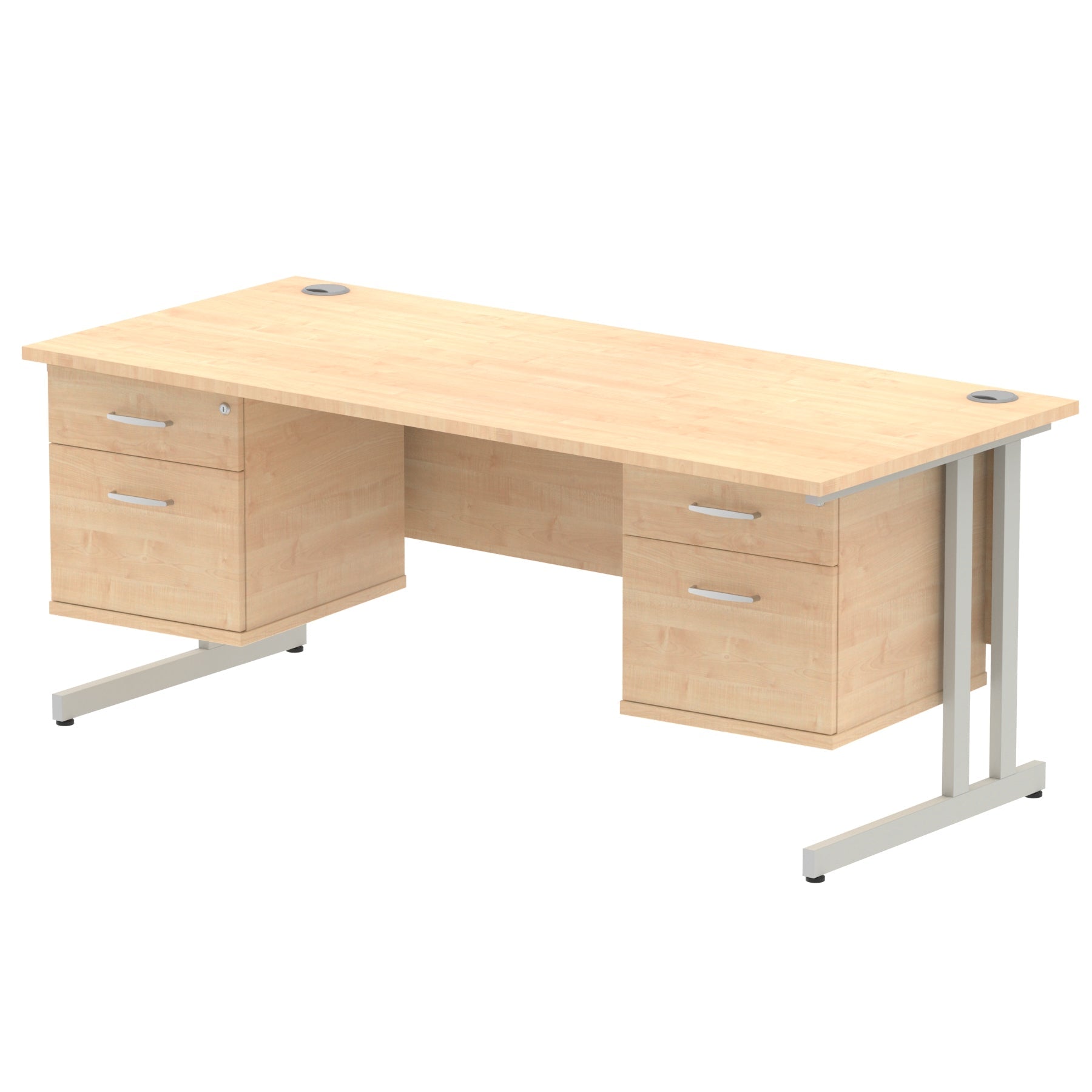 Impulse Cantilever Straight Desk 1200-1800mm Silver Frame, Fixed Pedestal, MFC, 2-3 Lockable Drawers, 5-Year Guarantee, Self-Assembly