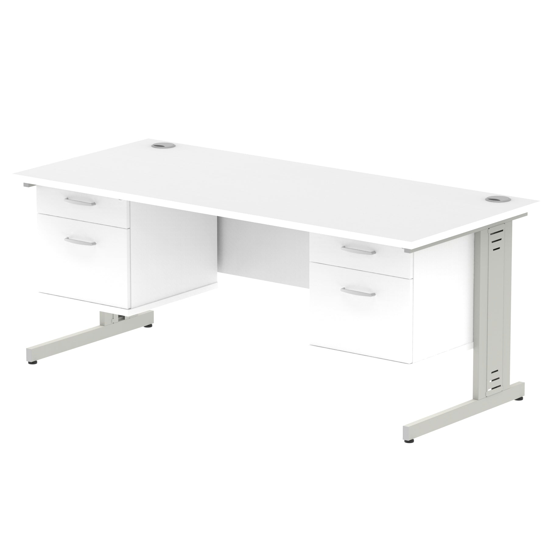 Impulse 1800mm Cable Managed Straight Desk w/ Fixed Pedestal - MFC Rectangular, Self-Assembly, 5-Year Guarantee, 1800x800 Top, Silver/White Frame