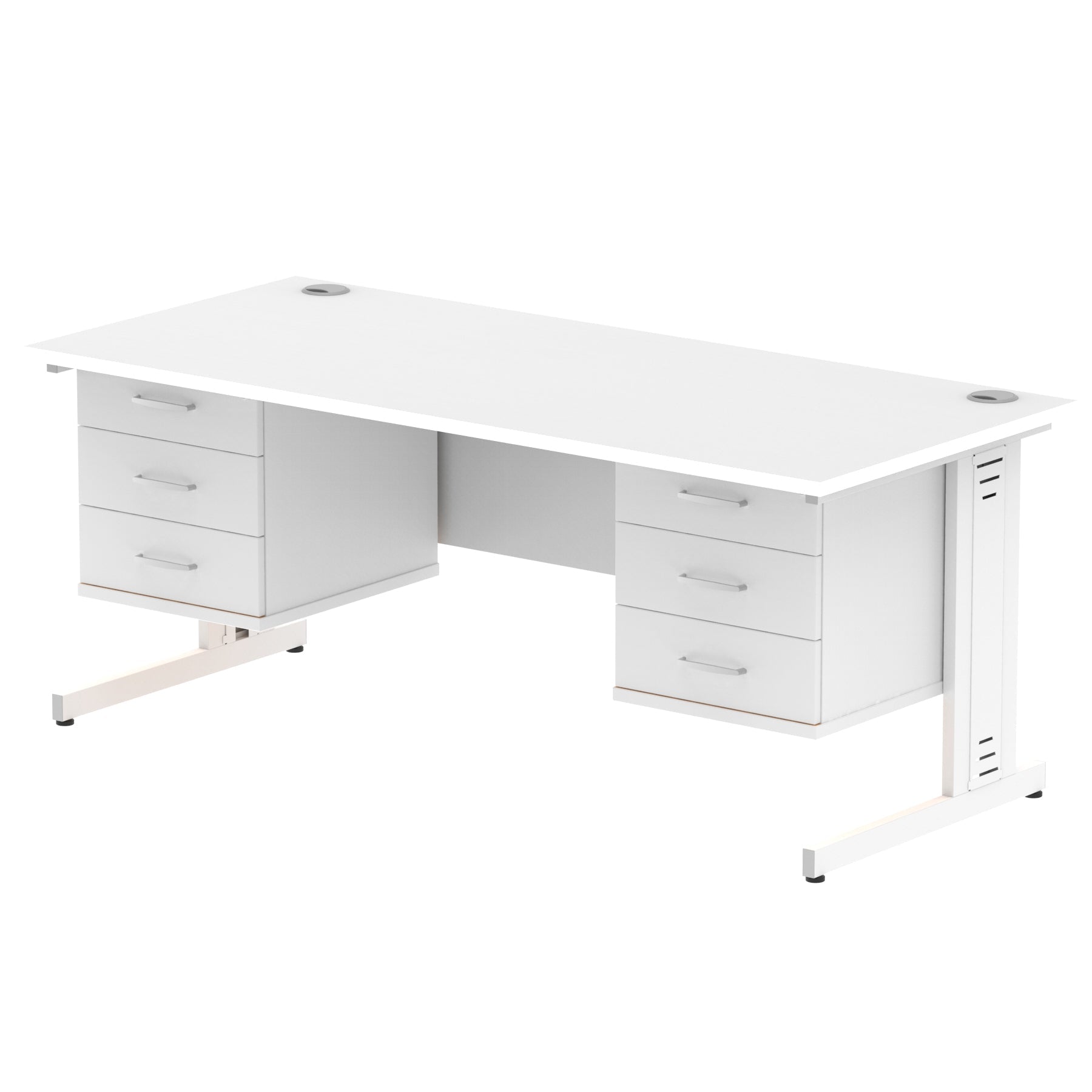 Impulse 1800mm Cable Managed Straight Desk w/ Fixed Pedestal - MFC Rectangular, Self-Assembly, 5-Year Guarantee, 1800x800 Top, Silver/White Frame