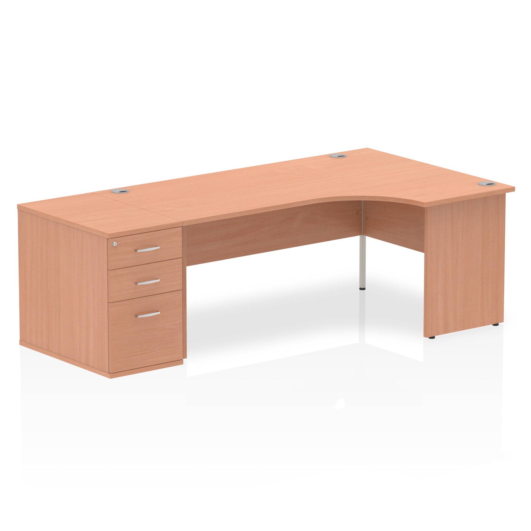 Impulse Panel End Crescent Desk Workstation - 1600/1800mm Width, MFC Material, 3 Lockable Drawers, 5-Year Guarantee, Self-Assembly