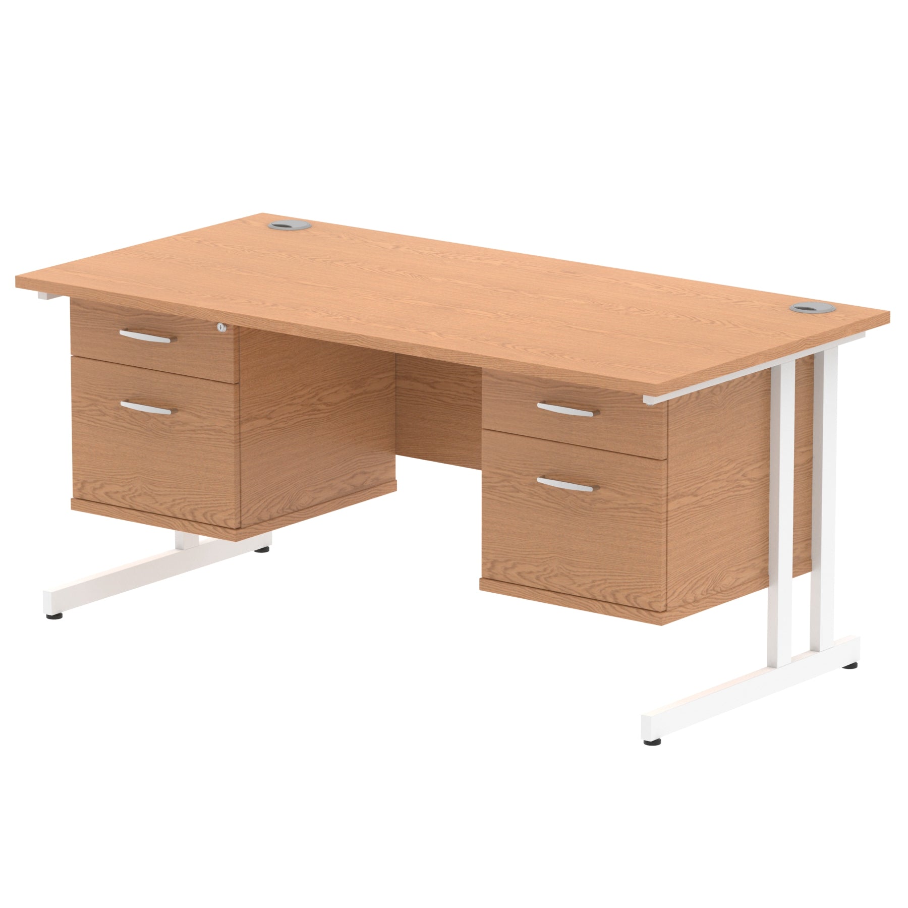 Impulse Cantilever Straight Desk - White Frame, Fixed Pedestal, MFC Material, 1200-1800mm Width, 2-3 Lockable Drawers, 5-Year Guarantee