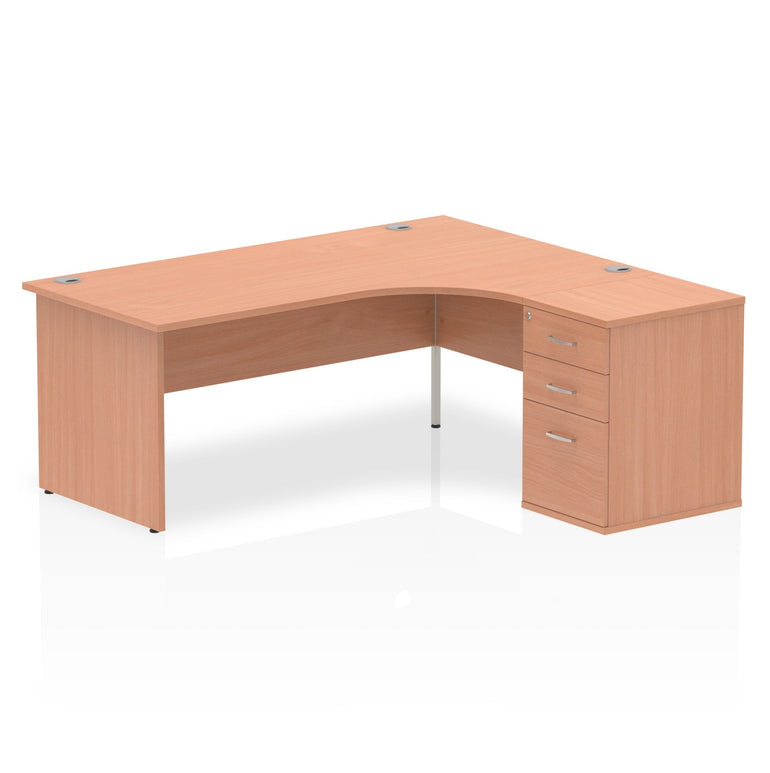 Impulse Panel End Crescent Desk Workstation - 1600/1800mm Width, MFC Material, 3 Lockable Drawers, 5-Year Guarantee, Self-Assembly