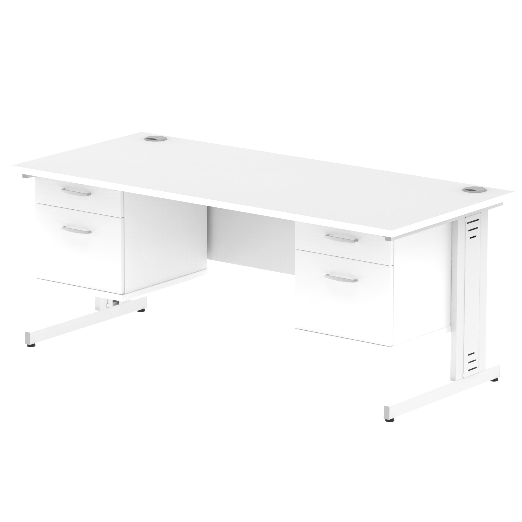 Impulse 1800mm Cable Managed Straight Desk w/ Fixed Pedestal - MFC Rectangular, Self-Assembly, 5-Year Guarantee, 1800x800 Top, Silver/White Frame