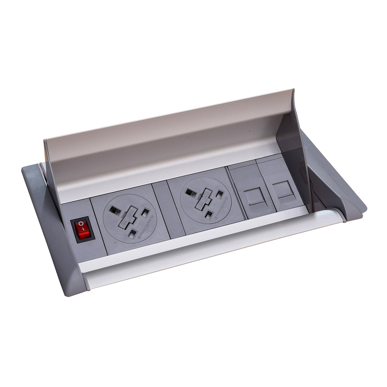 Aero fliptop in-table power module UK , 2 x RJ45 sockets - grey/silver - Office Products Online