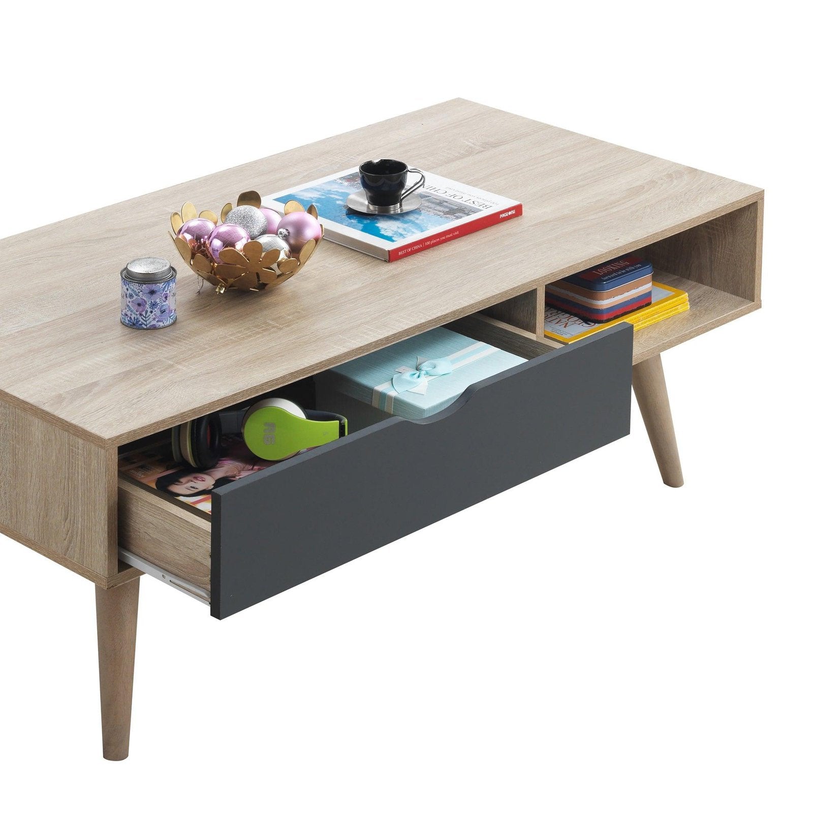 Alford Coffee Table Drawer Open Shelves allhomely