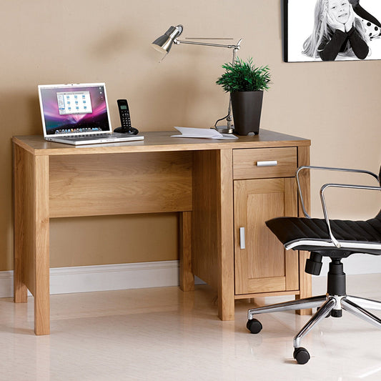 Amazon home office workstation with integrated drawer and cupboard unit - oak - Office Products Online