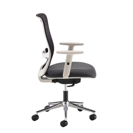 Arcade black mesh back operator chair with fabric seat, light grey frame and chrome base - Office Products Online