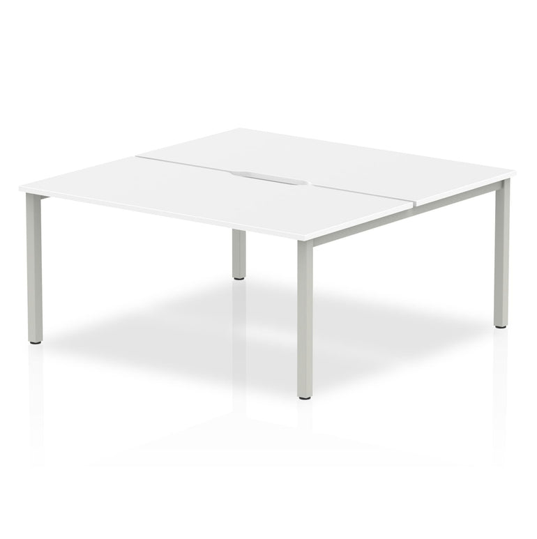 Evolve Plus B2B 2-Person Rectangular Desk - MFC, Self-Assembly, 5-Year Guarantee, 1200-1600mm Width, Silver/White Frame