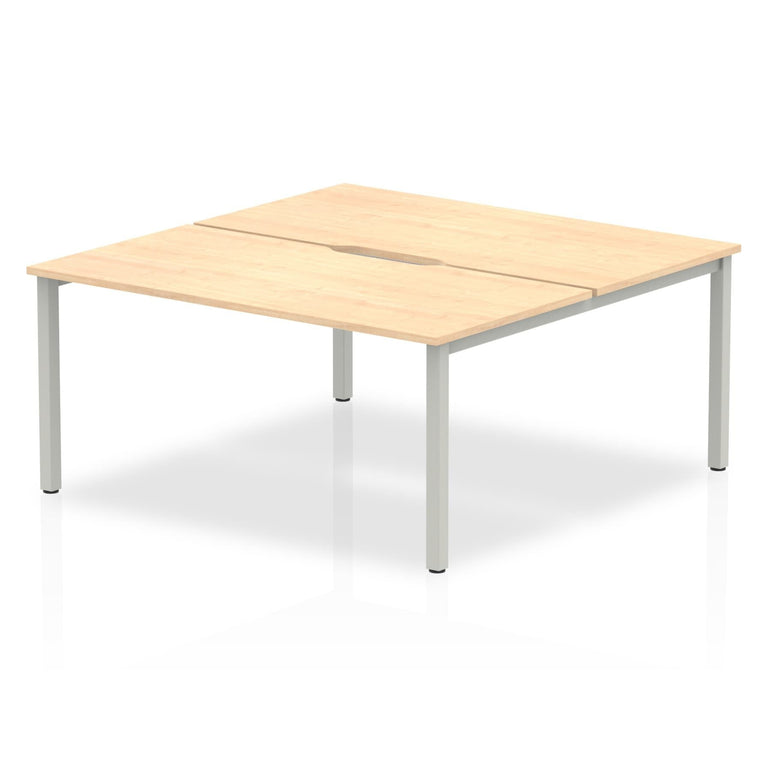 Evolve Plus B2B 2-Person Rectangular Desk - MFC, Self-Assembly, 5-Year Guarantee, 1200-1600mm Width, Silver/White Frame