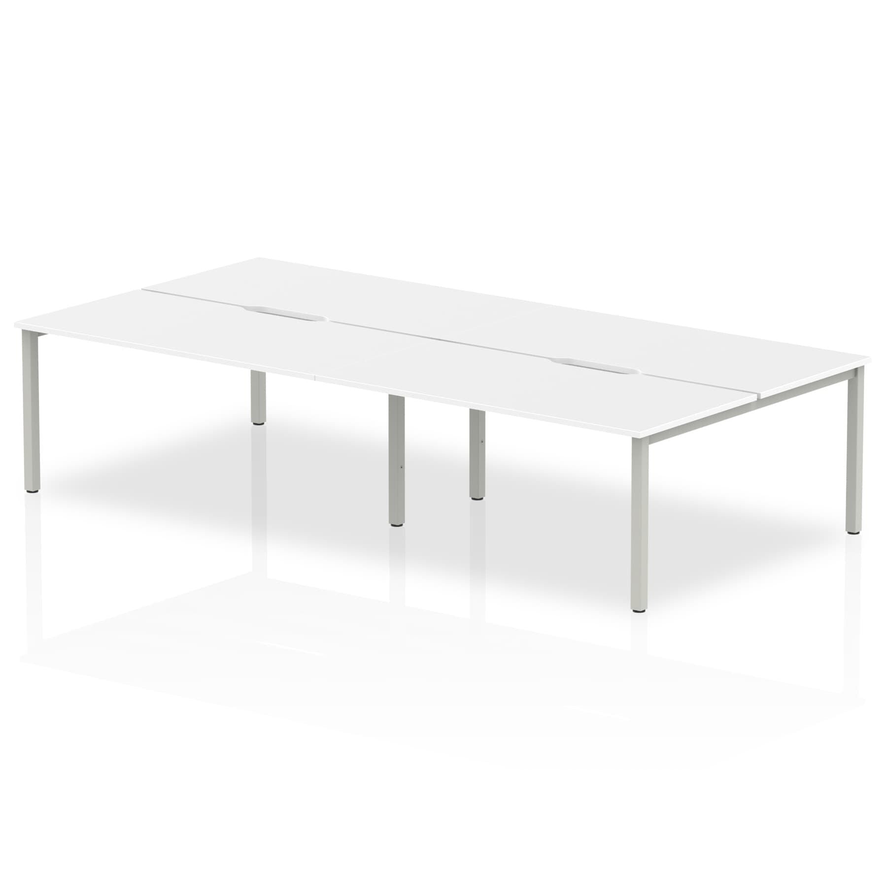 Evolve Plus B2B 4-Person Desk - Rectangular MFC, Self-Assembly, 5-Year Guarantee, 2400-3200mm Width, Silver/White Frame