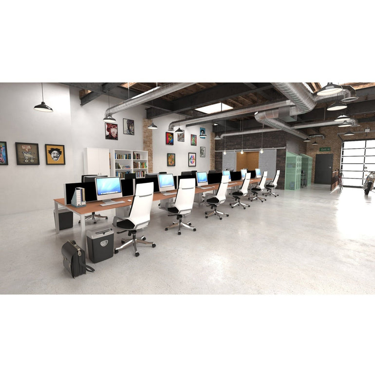 Evolve Plus 6-Person B2B Desk - Rectangular MFC, Self-Assembly, 5-Year Guarantee, 3 Sizes, Silver/White Box Frame - 3600/4200/4800x1600x750