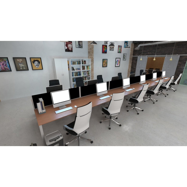 Evolve Plus 6-Person B2B Desk - Rectangular MFC, Self-Assembly, 5-Year Guarantee, 3 Sizes, Silver/White Box Frame - 3600/4200/4800x1600x750