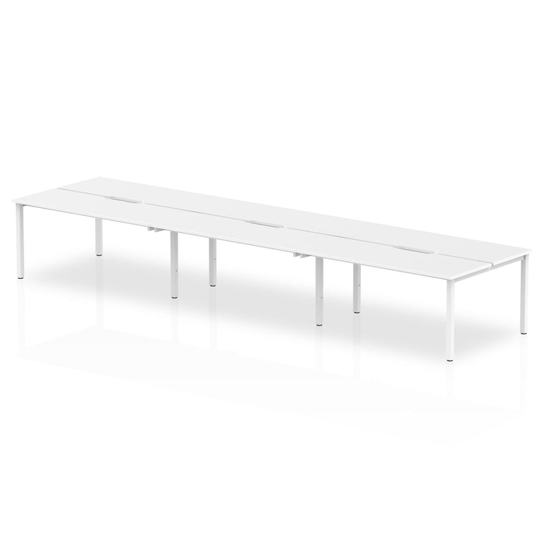 Evolve Plus 6-Person B2B Desk - Rectangular MFC, Self-Assembly, 5-Year Guarantee, 3 Sizes, Silver/White Box Frame - 3600/4200/4800x1600x750