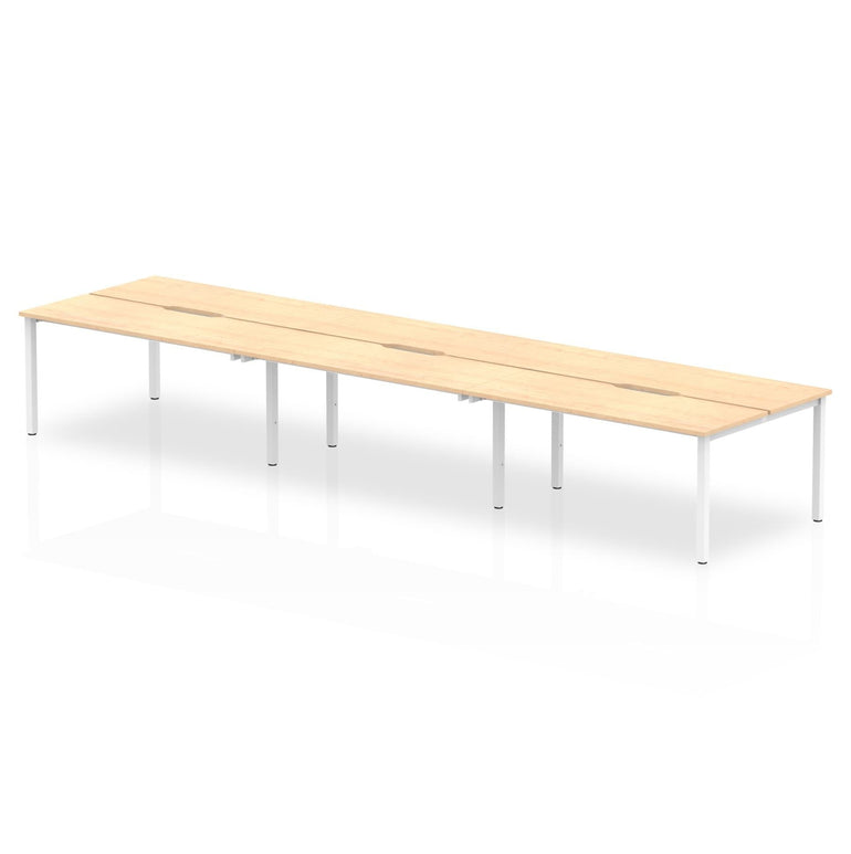 Evolve Plus 6-Person B2B Desk - Rectangular MFC, Self-Assembly, 5-Year Guarantee, 3 Sizes, Silver/White Box Frame - 3600/4200/4800x1600x750