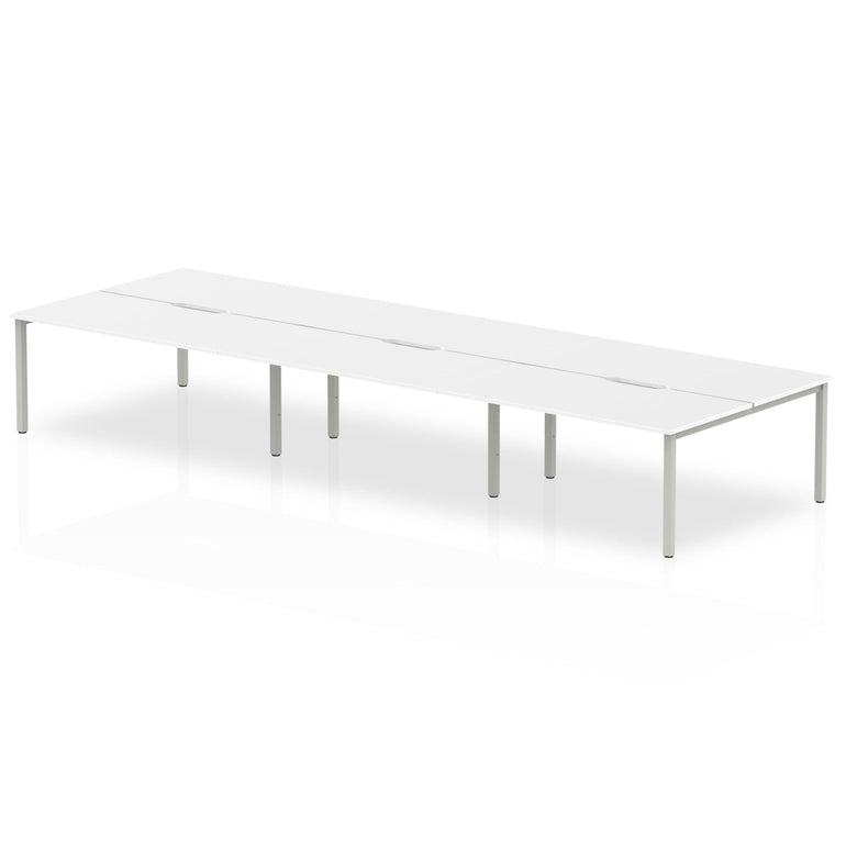 Evolve Plus 6-Person B2B Desk - Rectangular MFC, Self-Assembly, 5-Year Guarantee, 3 Sizes, Silver/White Box Frame - 3600/4200/4800x1600x750