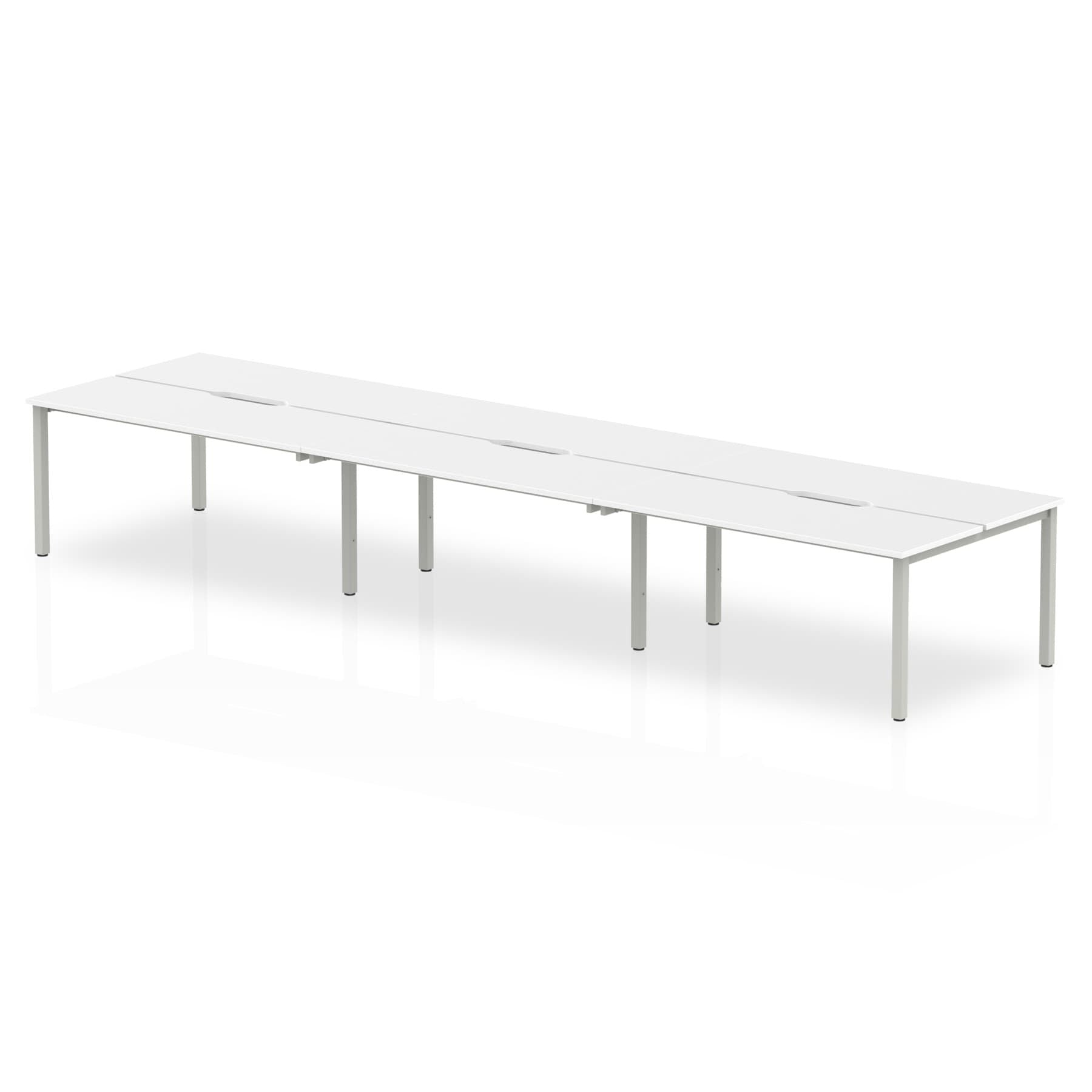 Evolve Plus 6-Person B2B Desk - Rectangular MFC, Self-Assembly, 5-Year Guarantee, 3 Sizes, Silver/White Box Frame - 3600/4200/4800x1600x750