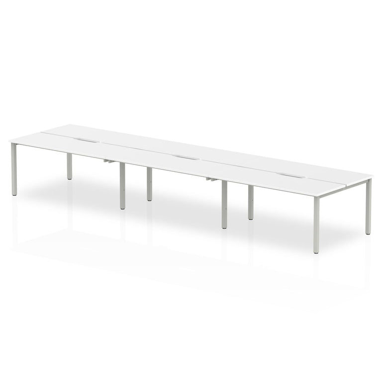 Evolve Plus 6-Person B2B Desk - Rectangular MFC, Self-Assembly, 5-Year Guarantee, 3 Sizes, Silver/White Box Frame - 3600/4200/4800x1600x750