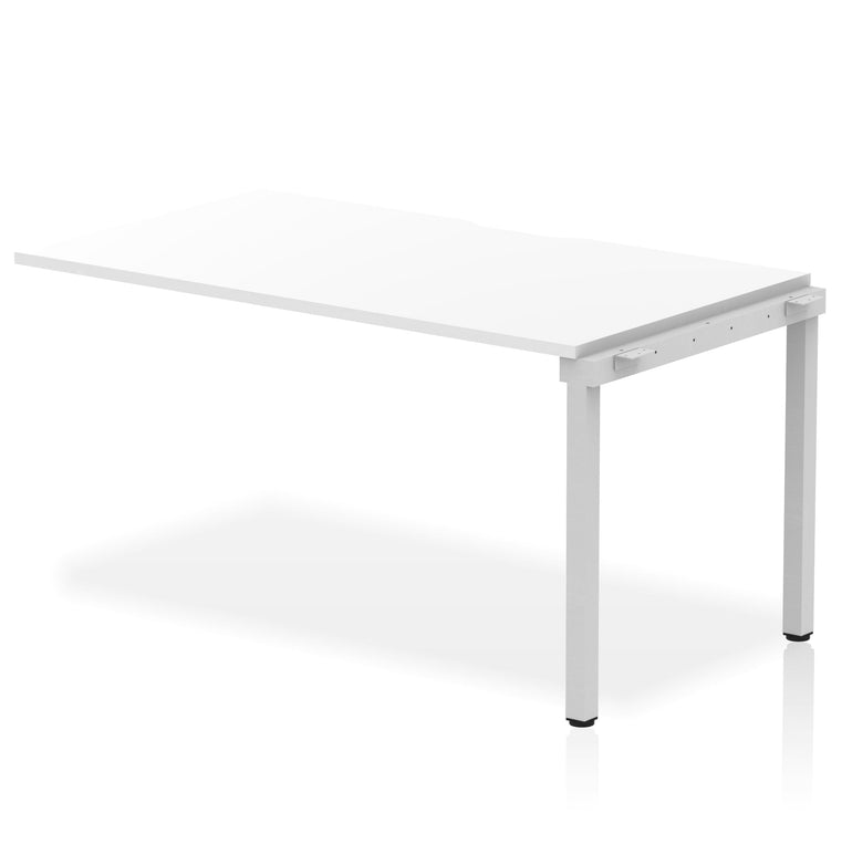 Evolve Plus Single Row Extension Desk - MFC Rectangular, Self-Assembly, 5-Year Guarantee, 1200-1600mm Width, Silver/White Frame, Box Frame Legs