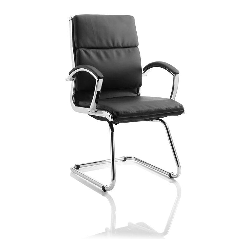 Classic Medium Back Cantilever Visitor Chair with Arms - Soft Bonded Leather, Chrome Metal Frame, 115kg Capacity, 8hr Usage, 2yr Guarantee