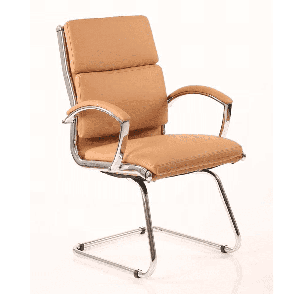 Classic Medium Back Cantilever Visitor Chair with Arms - Soft Bonded Leather, Chrome Metal Frame, 115kg Capacity, 8hr Usage, 2yr Guarantee
