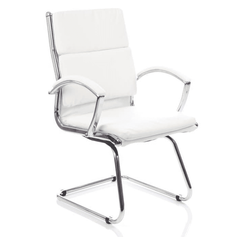 Classic Medium Back Cantilever Visitor Chair with Arms - Soft Bonded Leather, Chrome Metal Frame, 115kg Capacity, 8hr Usage, 2yr Guarantee