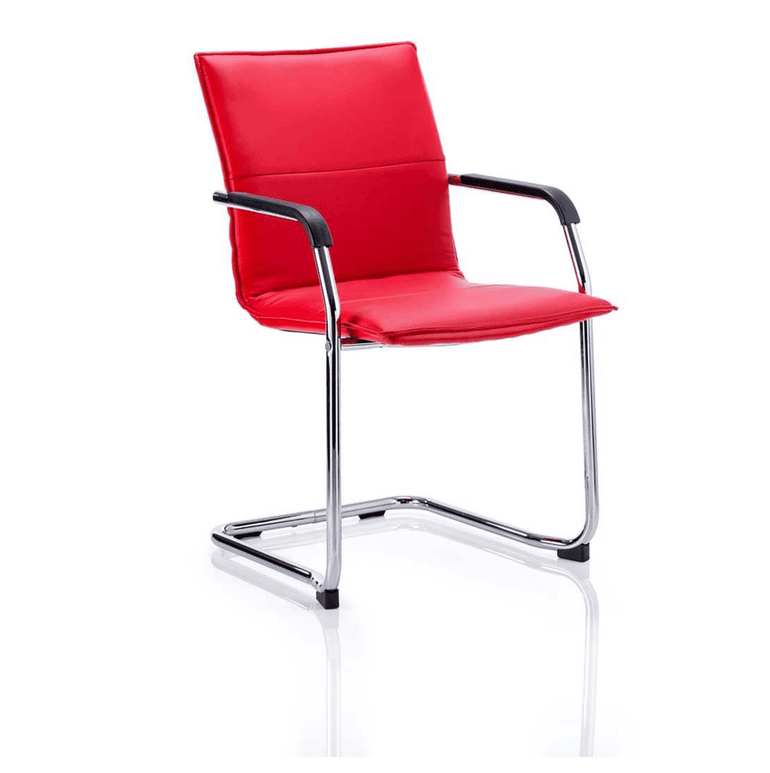 Echo Medium Back Leather Cantilever Visitor Chair with Arms - Pre-Assembled, Stackable, 115kg Capacity, 8hr Usage, Chrome Frame