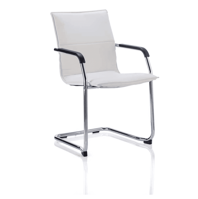 Echo Medium Back Leather Cantilever Visitor Chair with Arms - Pre-Assembled, Stackable, 115kg Capacity, 8hr Usage, Chrome Frame