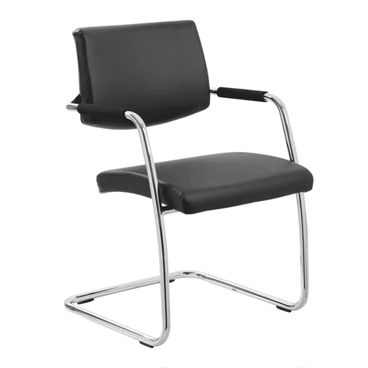 Havanna Medium Back Cantilever Visitor Chair with Arms - Soft Bonded Leather/Fabric, Chrome Frame, 115kg Capacity, 8hr Usage, 2yr Guarantee