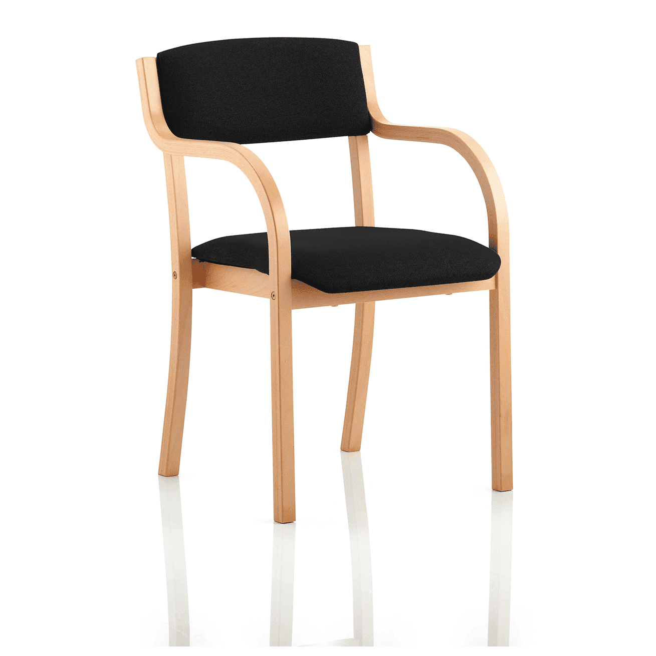 Madrid Wooden Frame Visitor Chair with Arms - Fabric Seat & Back, Stackable, 115kg Capacity, 8hr Usage, 1yr Guarantee