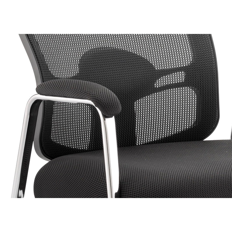 Portland Medium Mesh Back Visitor Chair with Arms - Straight Leg, Airmesh Seat, Chrome Metal Frame, 115kg Capacity, 8hr Usage, Flat Packed