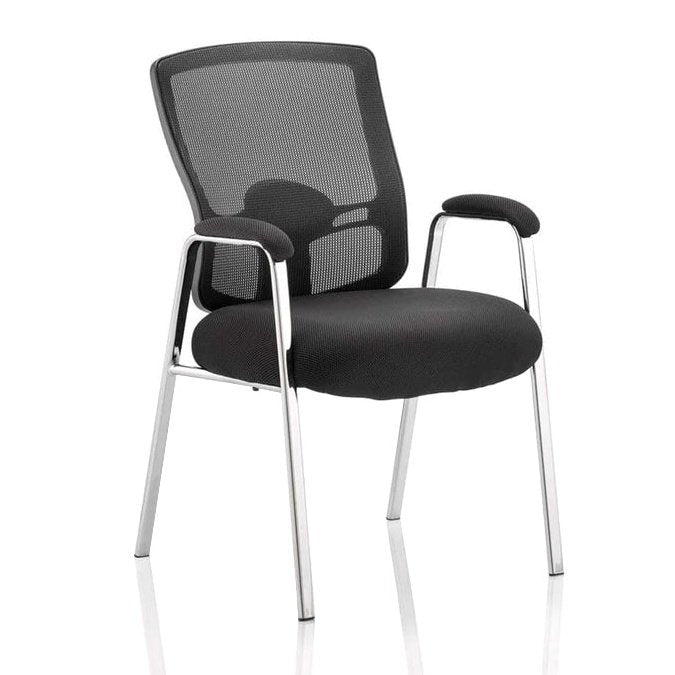 Portland Medium Mesh Back Visitor Chair with Arms - Straight Leg, Airmesh Seat, Chrome Metal Frame, 115kg Capacity, 8hr Usage, Flat Packed