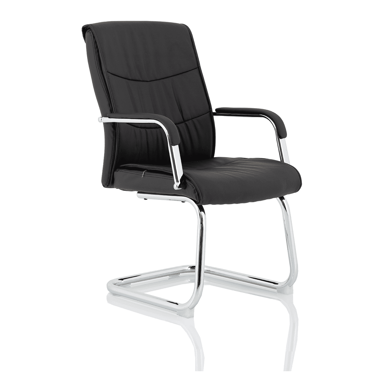 Carter Medium Back Cantilever Office Chair - Black Faux Leather, Chrome Frame, Visitor Chair with Arms, 115kg Capacity, 8hr Usage - Flat Packed