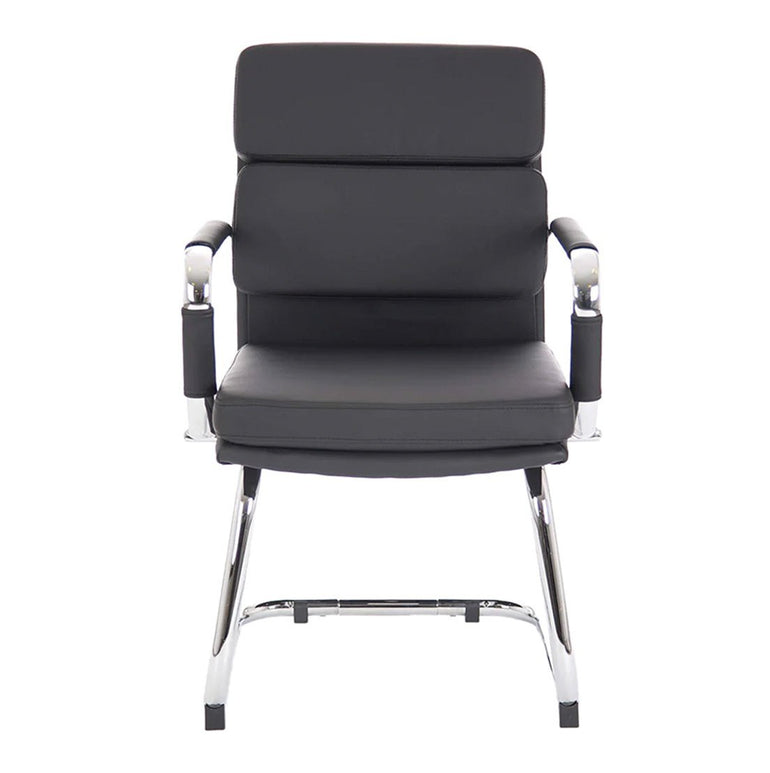 Advocate Medium Back Leather Office Chair - Visitor Chair with Arms, Chrome Frame, 115kg Capacity, 8hr Usage - Flat Packed