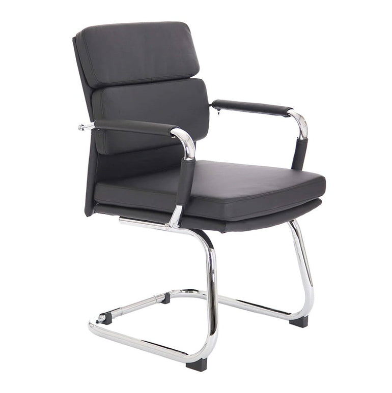 Advocate Medium Back Leather Office Chair - Visitor Chair with Arms, Chrome Frame, 115kg Capacity, 8hr Usage - Flat Packed
