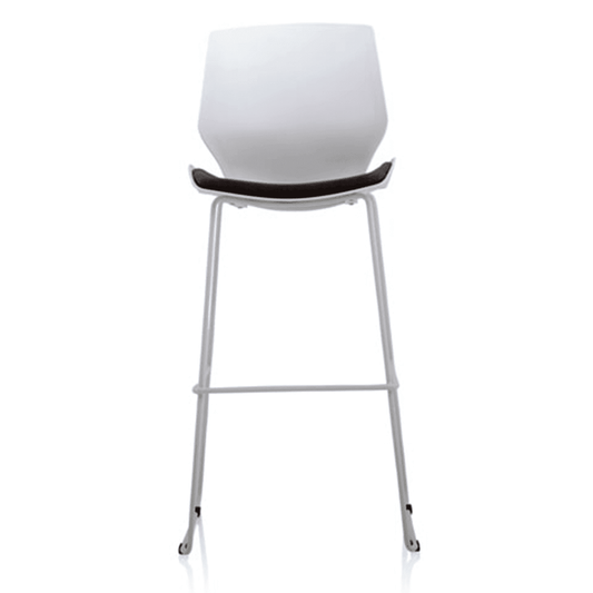 Florence White Frame High Stool Chair - Fabric Seat, Plastic Back, Metal Frame, Flat Packed, 110kg Capacity, 8hr Usage - 500x540x1190mm