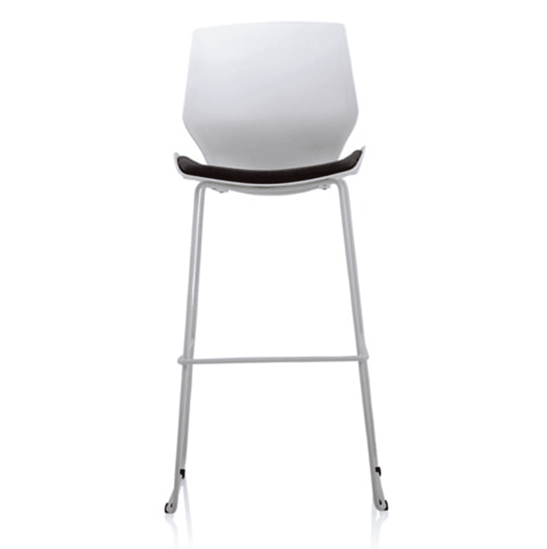 Florence White Frame High Stool Chair - Fabric Seat, Plastic Back, Metal Frame, Flat Packed, 110kg Capacity, 8hr Usage - 500x540x1190mm