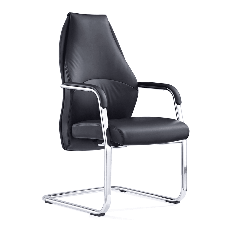 Mien High Back Leather Cantilever Office Chair - Visitor, Chrome Frame, 110kg Capacity, 8hr Use, 5yr Warranty - Flat Packed