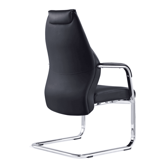 Mien High Back Leather Cantilever Office Chair - Visitor, Chrome Frame, 110kg Capacity, 8hr Use, 5yr Warranty - Flat Packed