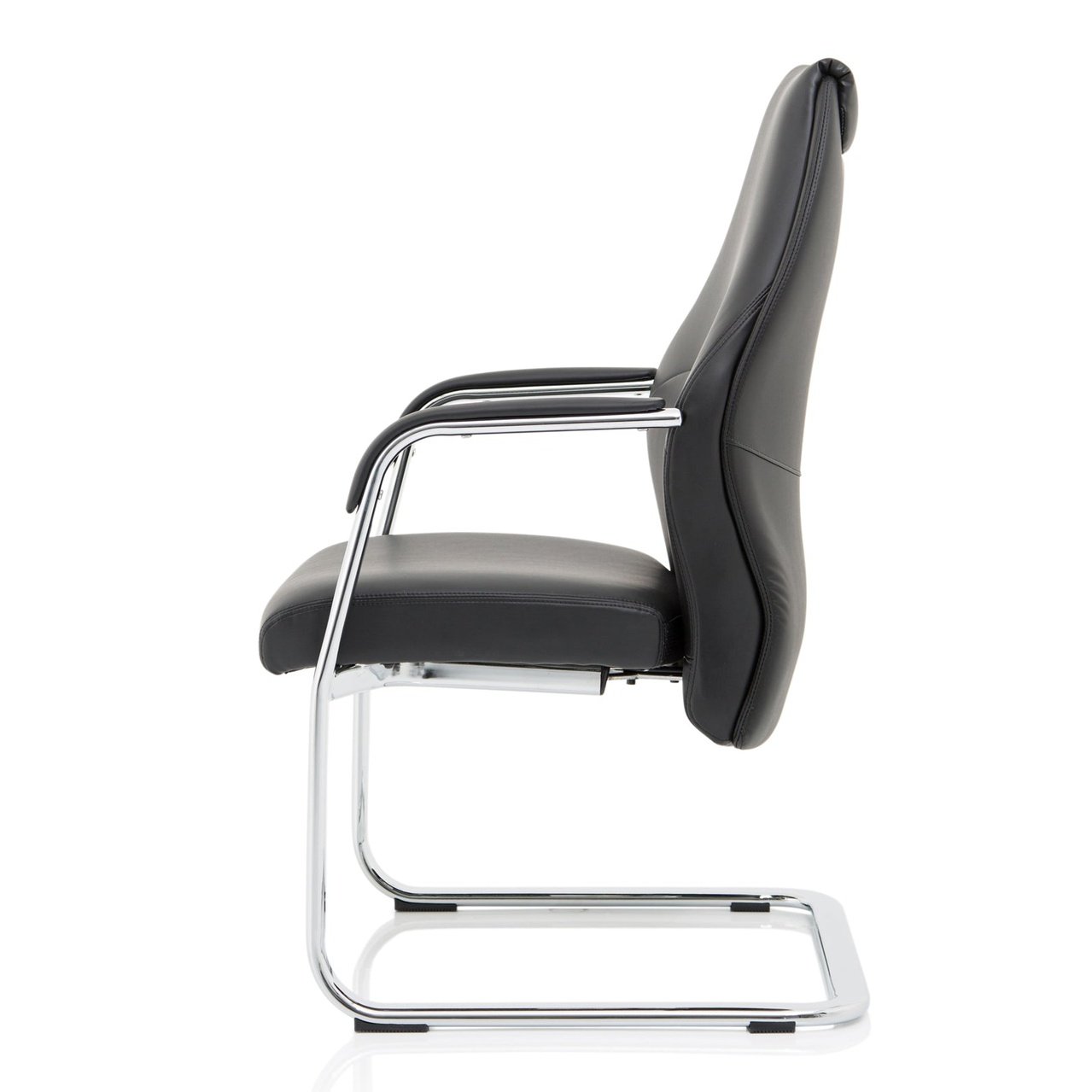 Mien High Back Leather Cantilever Office Chair - Visitor, Chrome Frame, 110kg Capacity, 8hr Use, 5yr Warranty - Flat Packed