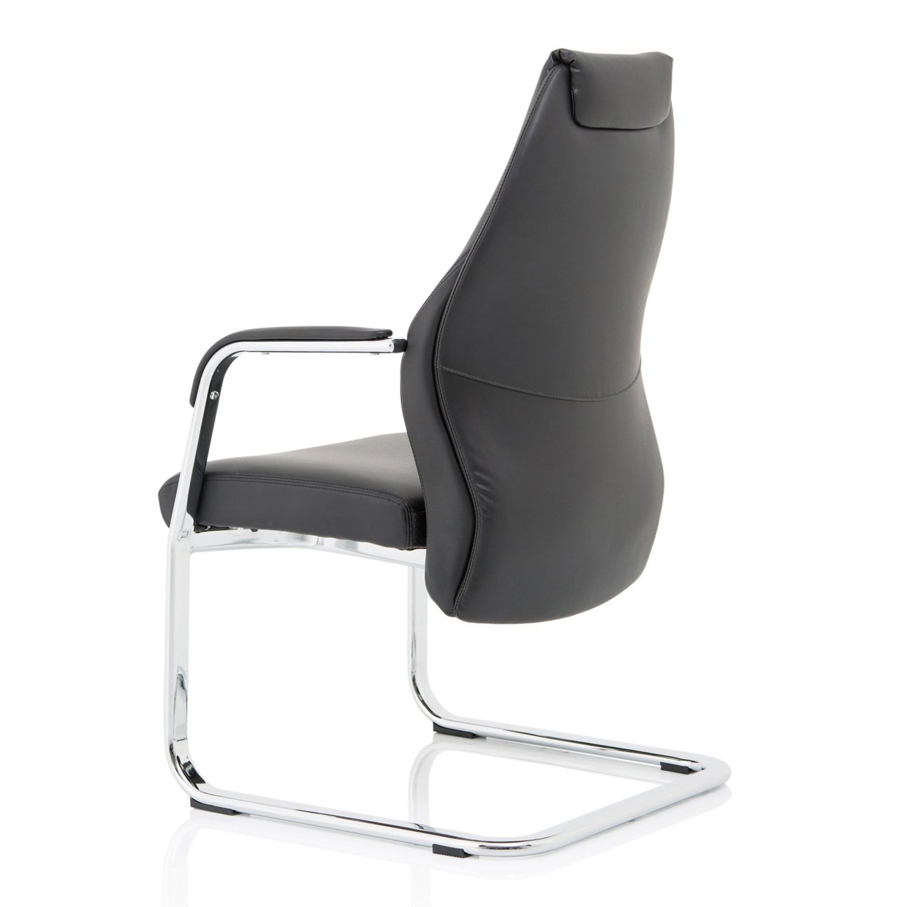 Mien High Back Leather Cantilever Office Chair - Visitor, Chrome Frame, 110kg Capacity, 8hr Use, 5yr Warranty - Flat Packed