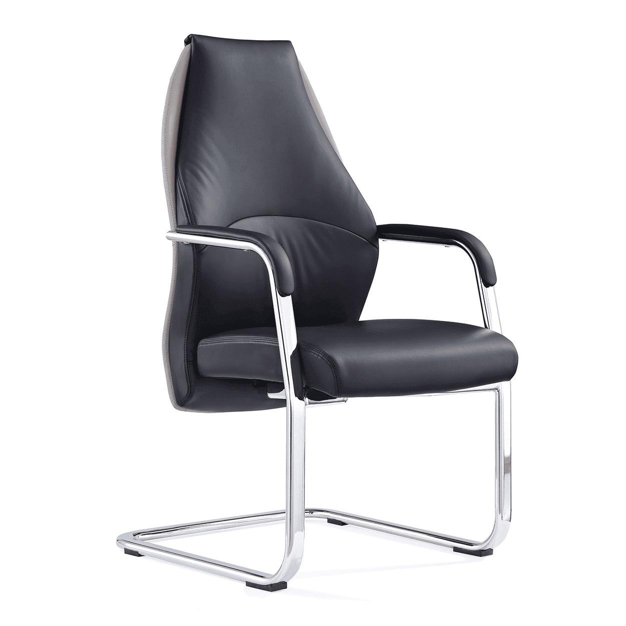 Mien High Back Leather Cantilever Office Chair - Visitor, Chrome Frame, 110kg Capacity, 8hr Use, 5yr Warranty - Flat Packed