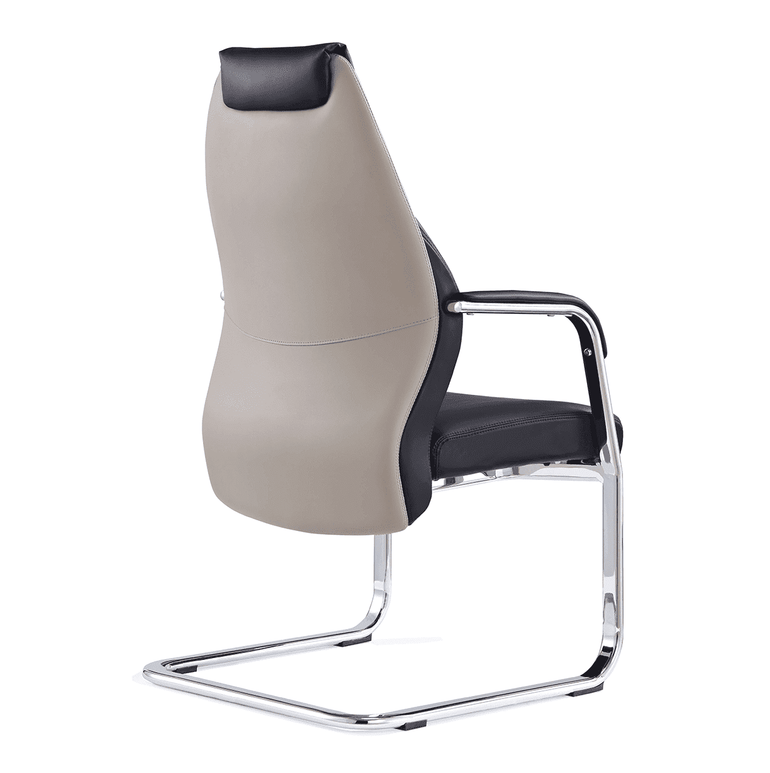 Mien High Back Leather Cantilever Office Chair - Visitor, Chrome Frame, 110kg Capacity, 8hr Use, 5yr Warranty - Flat Packed