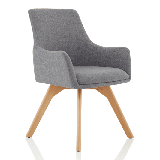 Carmen Grey Fabric Wooden Leg Visitor Chair - Flat Packed, 125kg Capacity, 6hr Usage, 3yr Mechanical & 1yr Fabric Guarantee