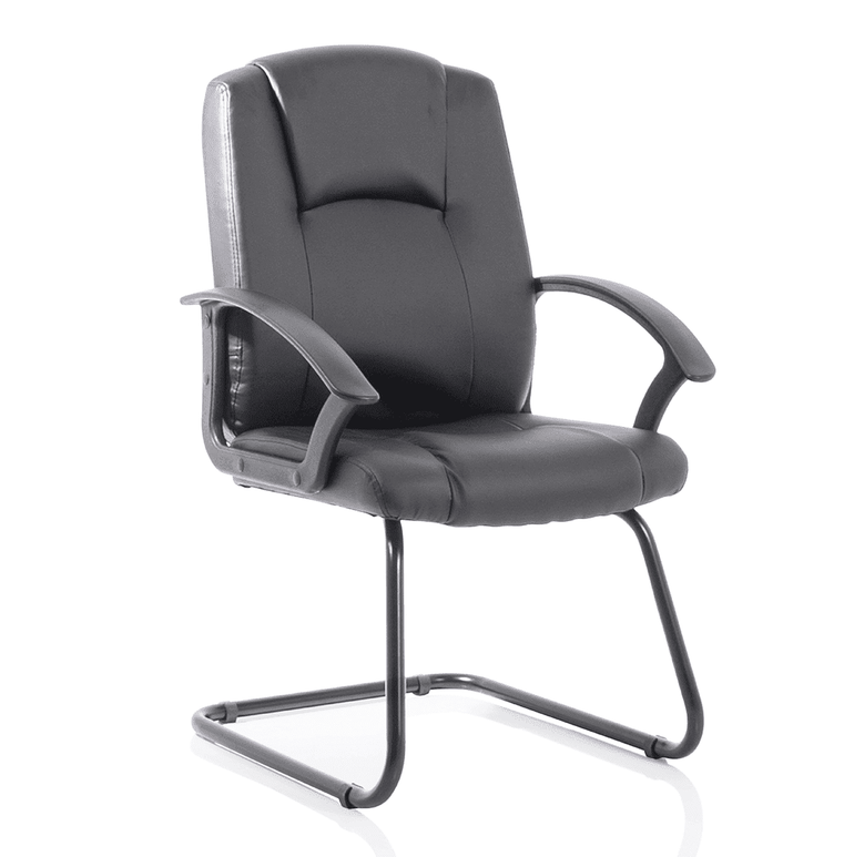 Bella Medium Back Cantilever Visitor Chair - Black Bonded Leather, Black Metal Frame, Flat Packed, 120kg Capacity, 8hr Usage, 2yr Guarantee