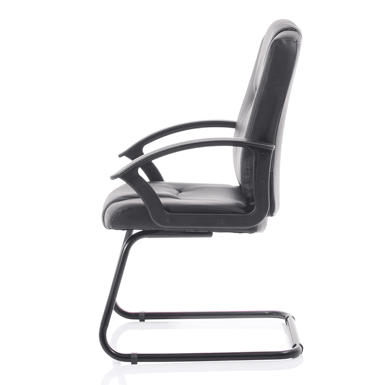 Bella Medium Back Cantilever Visitor Chair - Black Bonded Leather, Black Metal Frame, Flat Packed, 120kg Capacity, 8hr Usage, 2yr Guarantee